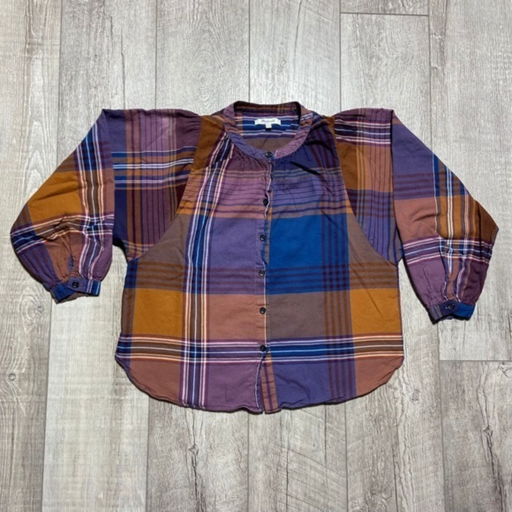 Madewell‎ XS Women’s Plaid Peasant Button Up Top Style #K2777